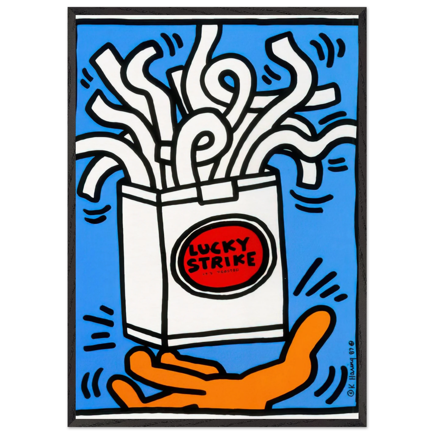 LUCKY STRIKE 1987 N2 - Keith Haring 70x100 cm / 28x40 inches Framed Art Print – Black Wooden Frame