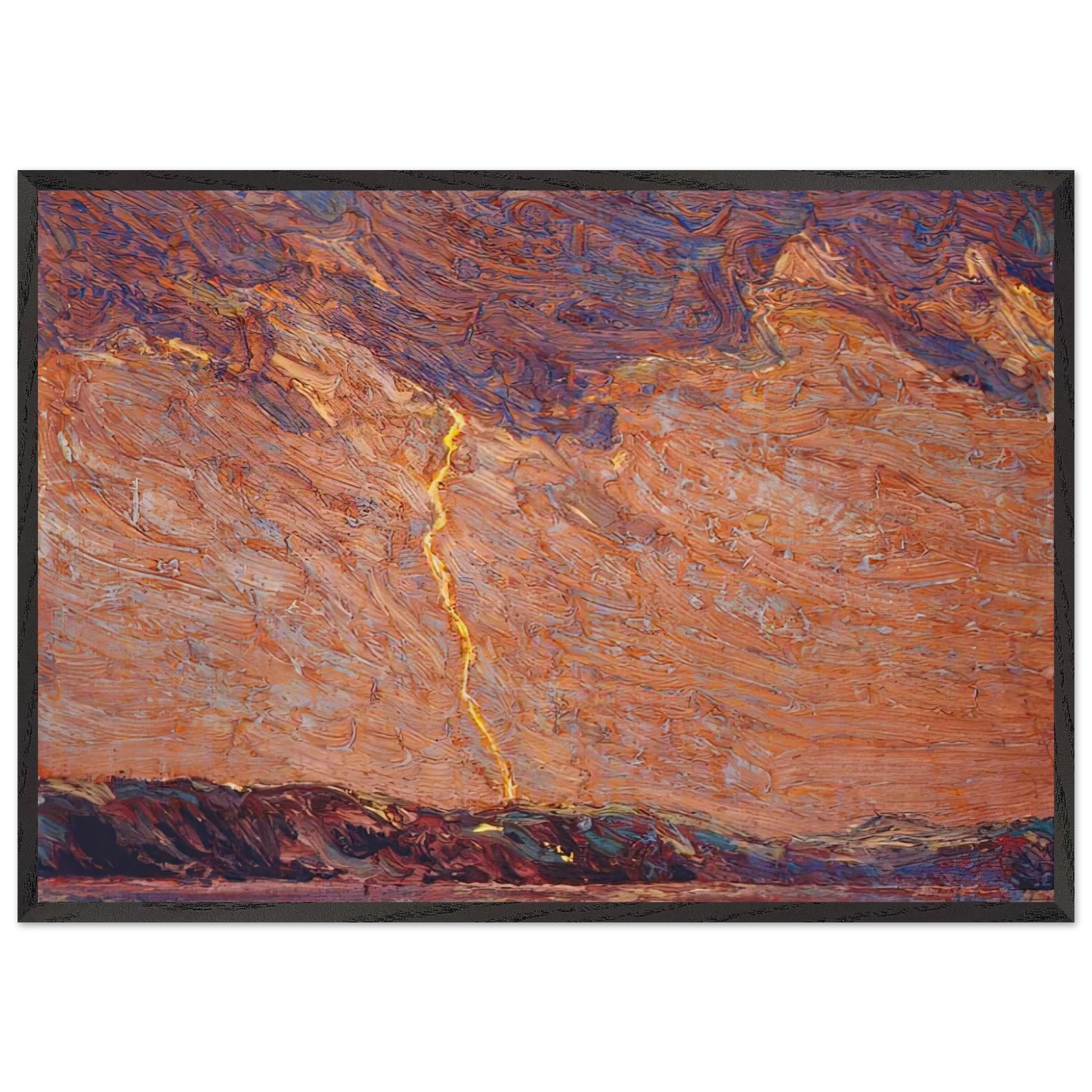 LIGHTNING CANOE LAKE 1915 - Tom Thomson 70x100 cm / 28x40 inches Framed Art Print – Black Wooden Frame