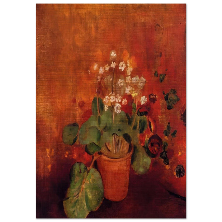 FLOWERS IN A POT ON A RED BACKGROUND - Odilon Redon Brushed Aluminum Print - 70x100 cm / 28x40 inches | Odilon Redon Aluminum Print | Odilon Redon Prints
