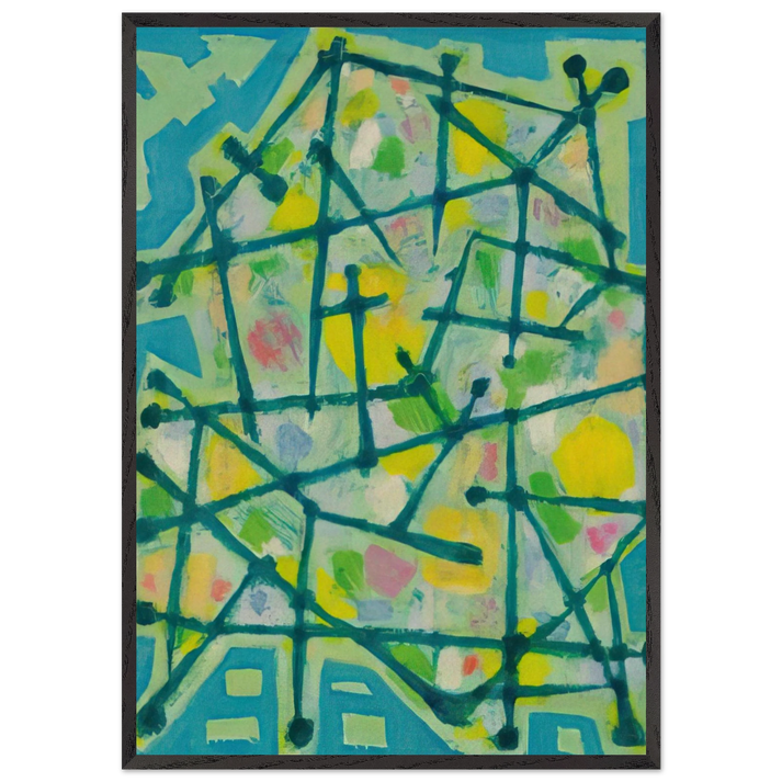 Blue-Green Lines on Aqua Background - 1953 - Alfred Manessier 70x100 cm / 28x40 inches Framed Art Print – Black Wooden Frame