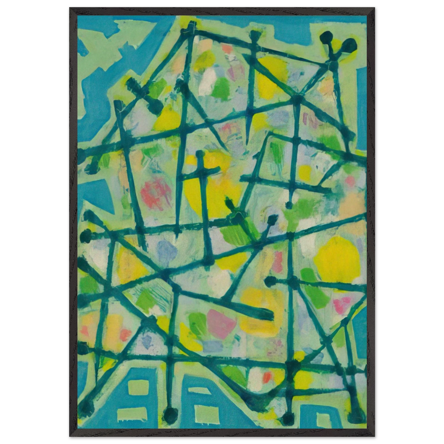 Blue-Green Lines on Aqua Background - 1953 - Alfred Manessier Framed Art Print – Black Wooden Frame - Default Title - -Framed Art Print