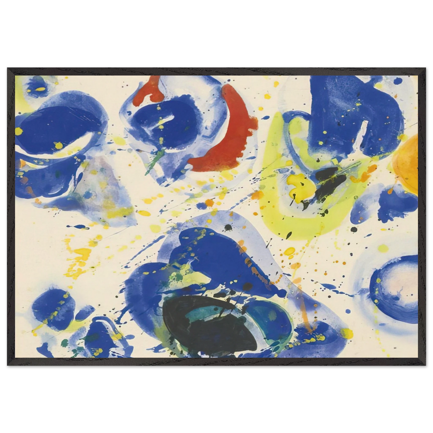 Blue With Red Yellow and Orange - Sam Francis 70x100 cm / 28x40 inches Framed Art Print – Black Wooden Frame