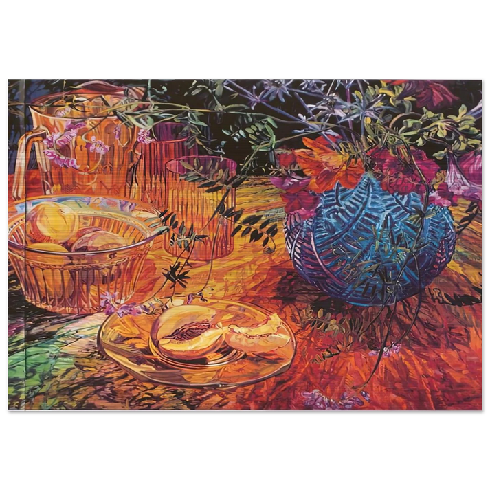 CUT PEACH BLUE VASE 1993 - Janet Fish Brushed Aluminum Print - 70x100 cm / 28x40 inches | Janet Fish Aluminum Print | Janet Fish Prints