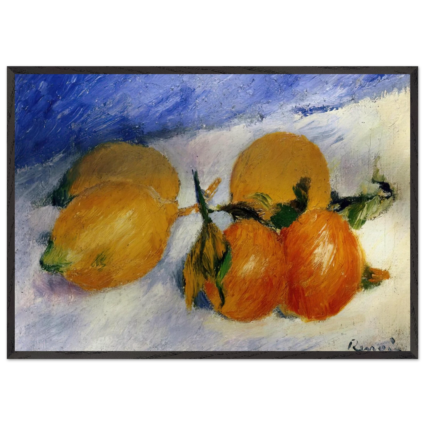 Still Life with Lemons and Oranges - Pierre-Auguste Renoir 70x100 cm / 28x40 inches Framed Art Print – Black Wooden Frame