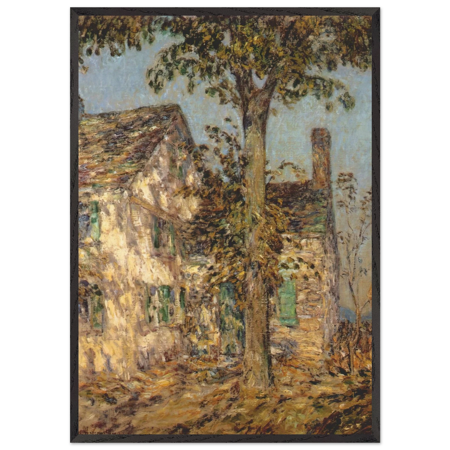 Sunlight on an Old House Putnam - Childe Hassam 70x100 cm / 28x40 inches Framed Art Print – Black Wooden Frame
