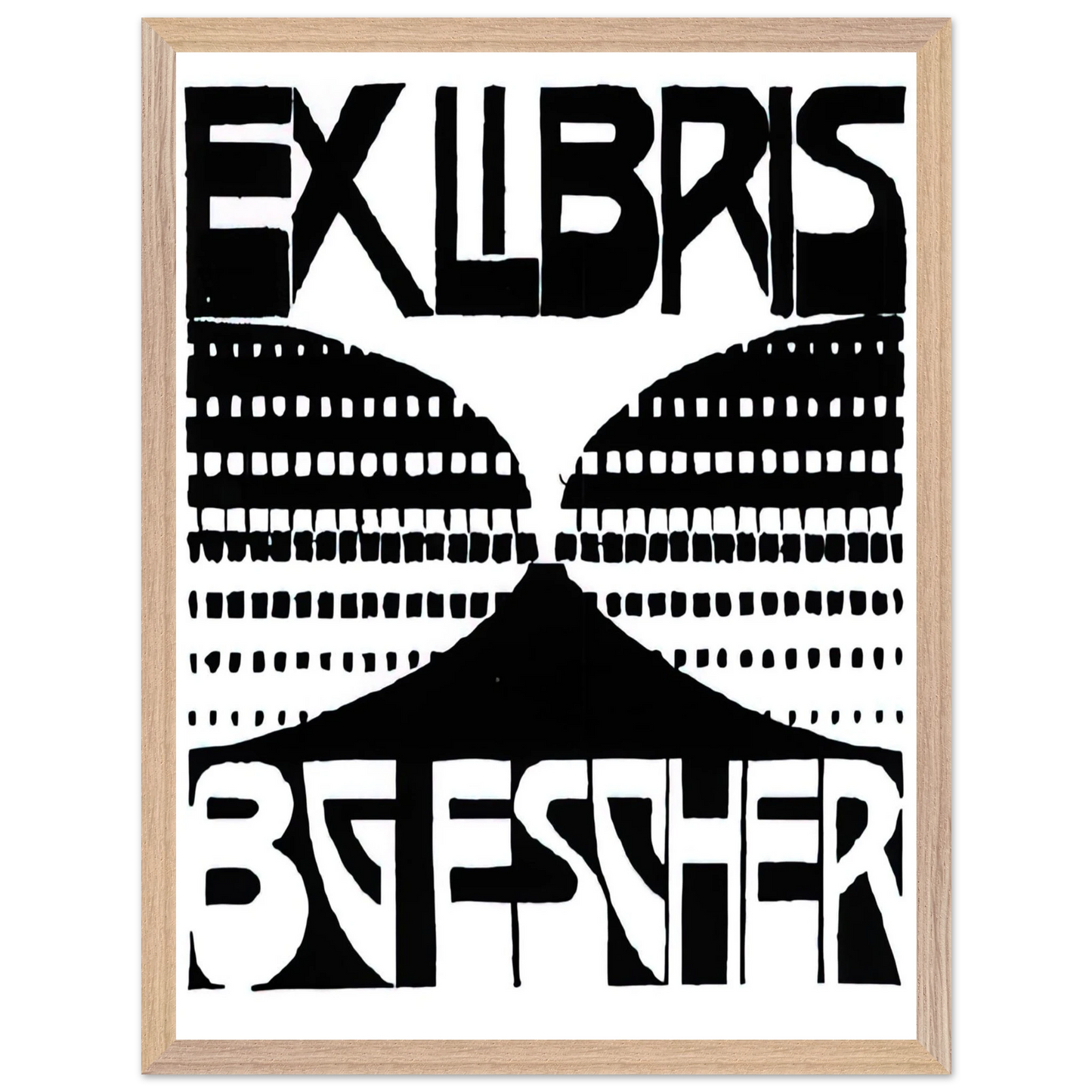 MC Escher - BOOKPLATE B G ESCHER BEER Wall Art - 60x80 cm / 24x32 inches - Premium Wooden Framed Poster With Fine Art Paper - Wood frame