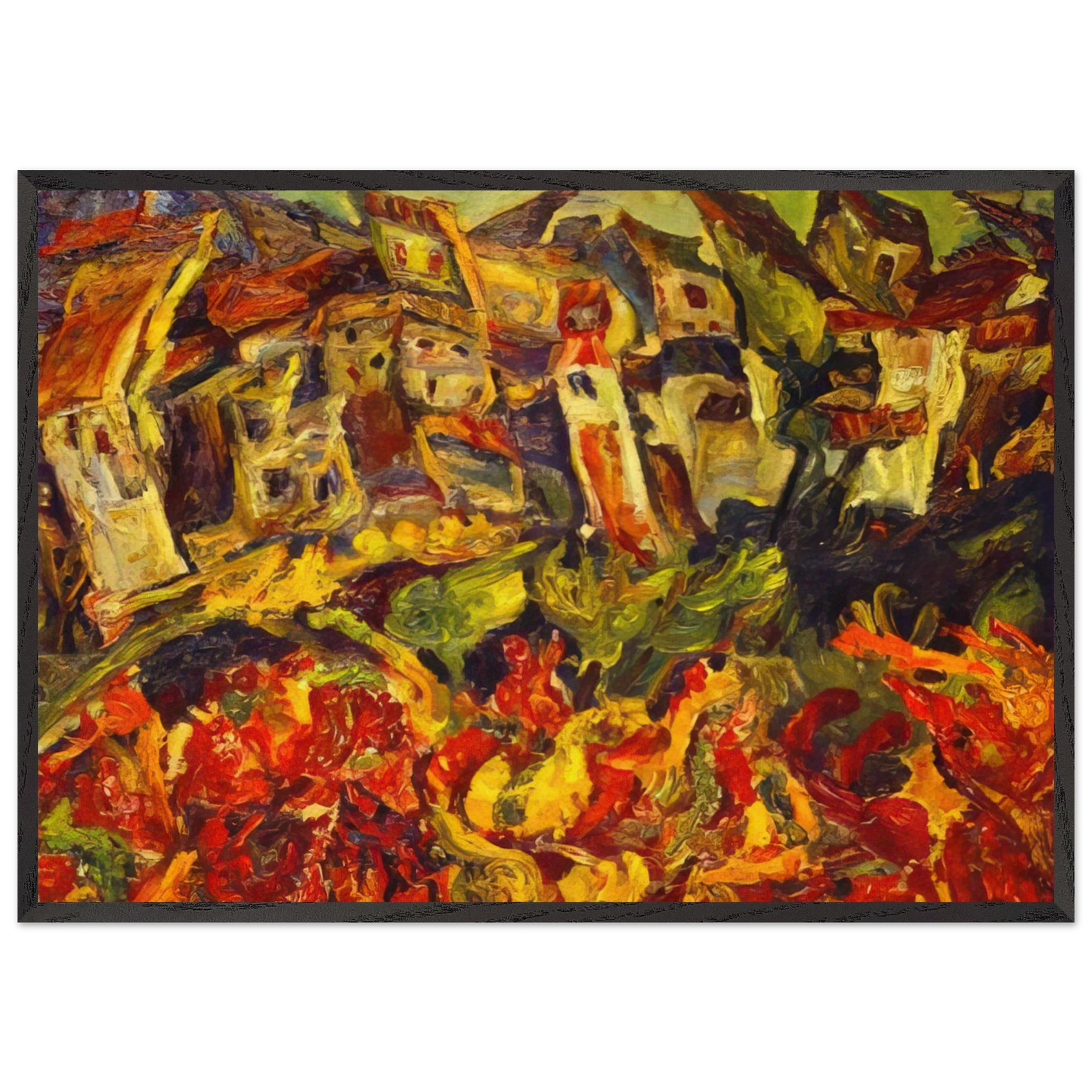 HOUSES WITH POINTED ROOFS - Chaim Soutine Framed Art Print – Black Wooden Frame - Default Title - -Framed Art Print