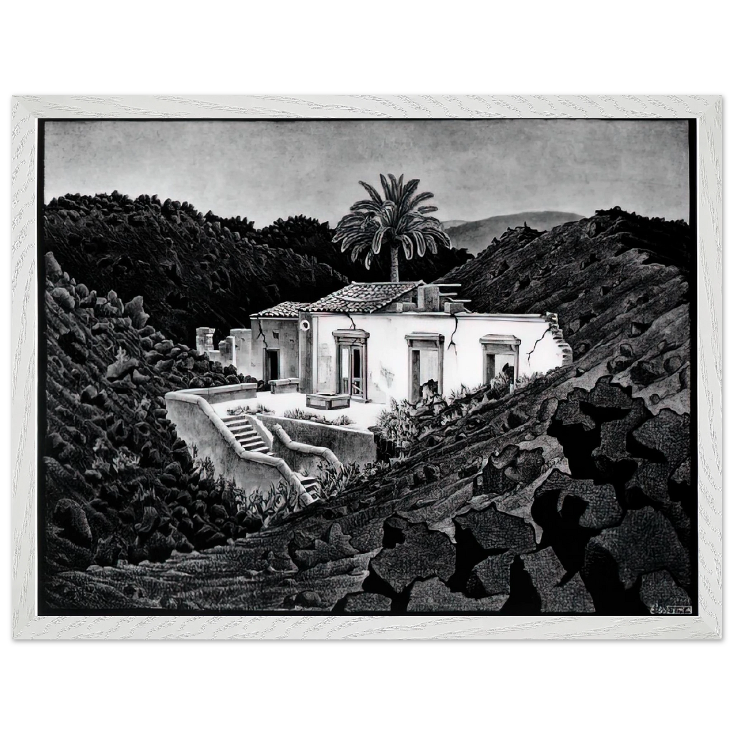 MC Escher - HOUSE IN THE LAVA NEAR NUNZIATA Wall Art - 30x40 cm / 12x16 inches - Fine Art Poster - -