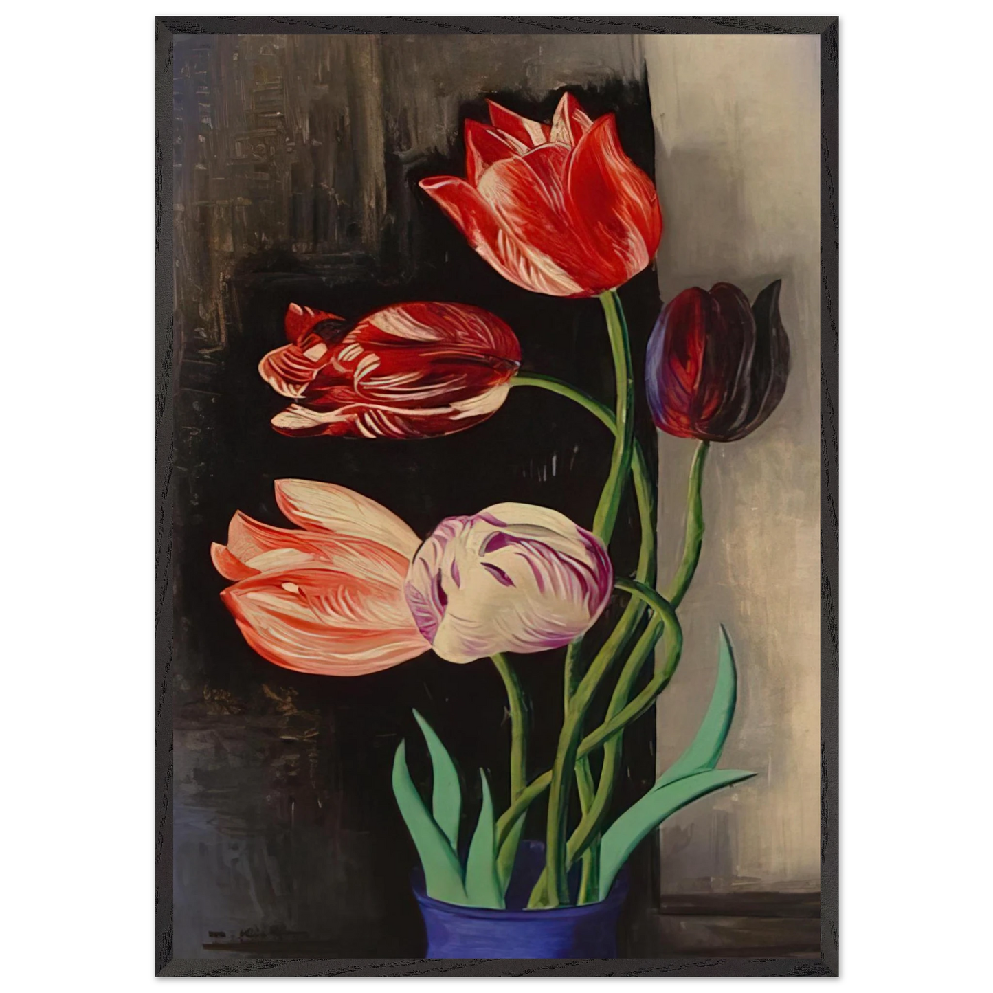 TULIPS N1 - Moise Kisling Framed Art Print – Black Wooden Frame - Default Title - -Framed Art Print
