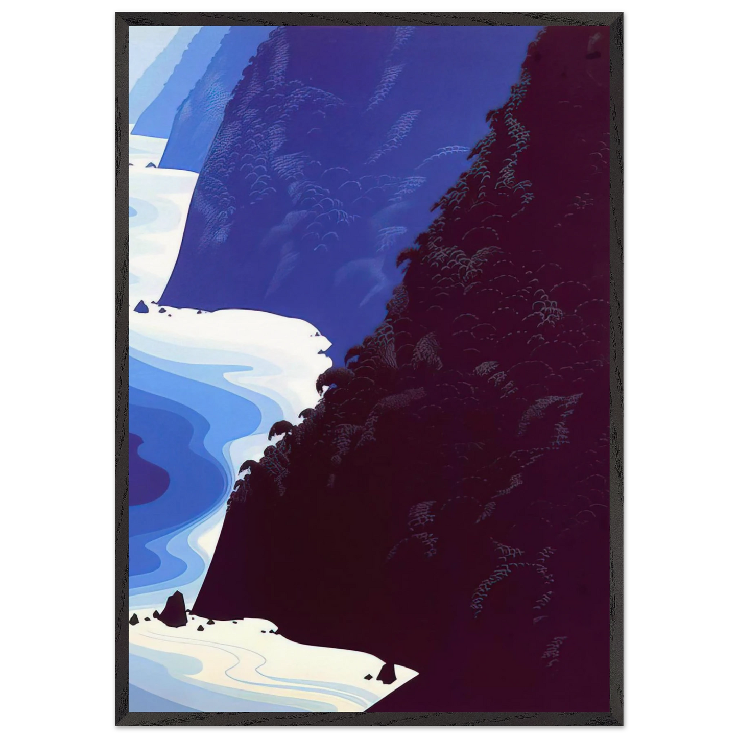 Blue Big Sur - Eyvind Earle 70x100 cm / 28x40 inches Framed Art Print – Black Wooden Frame