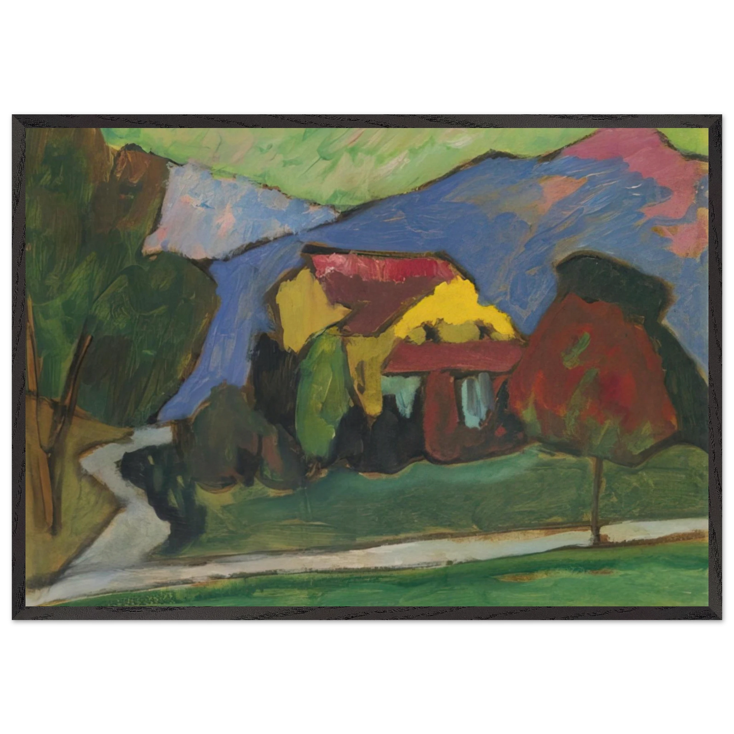 THE YELLOW HOUSE 1908 - Gabriele Munter 70x100 cm / 28x40 inches Framed Art Print – Black Wooden Frame