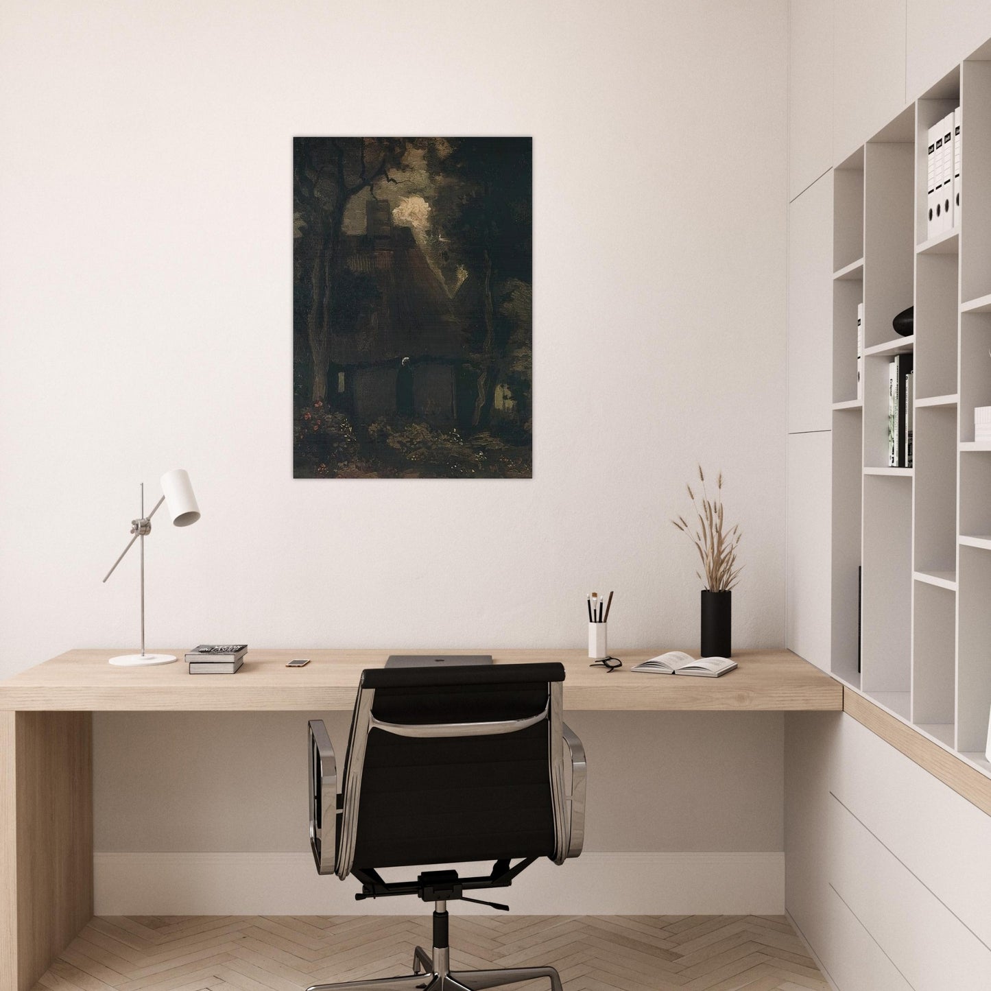 Cottage with Trees and Peasant Woman - Vincent van Gogh Brushed Aluminum Print - 70x100 cm / 28x40 inches | Vincent van Gogh Aluminum Print | Vincent van Gogh Prints