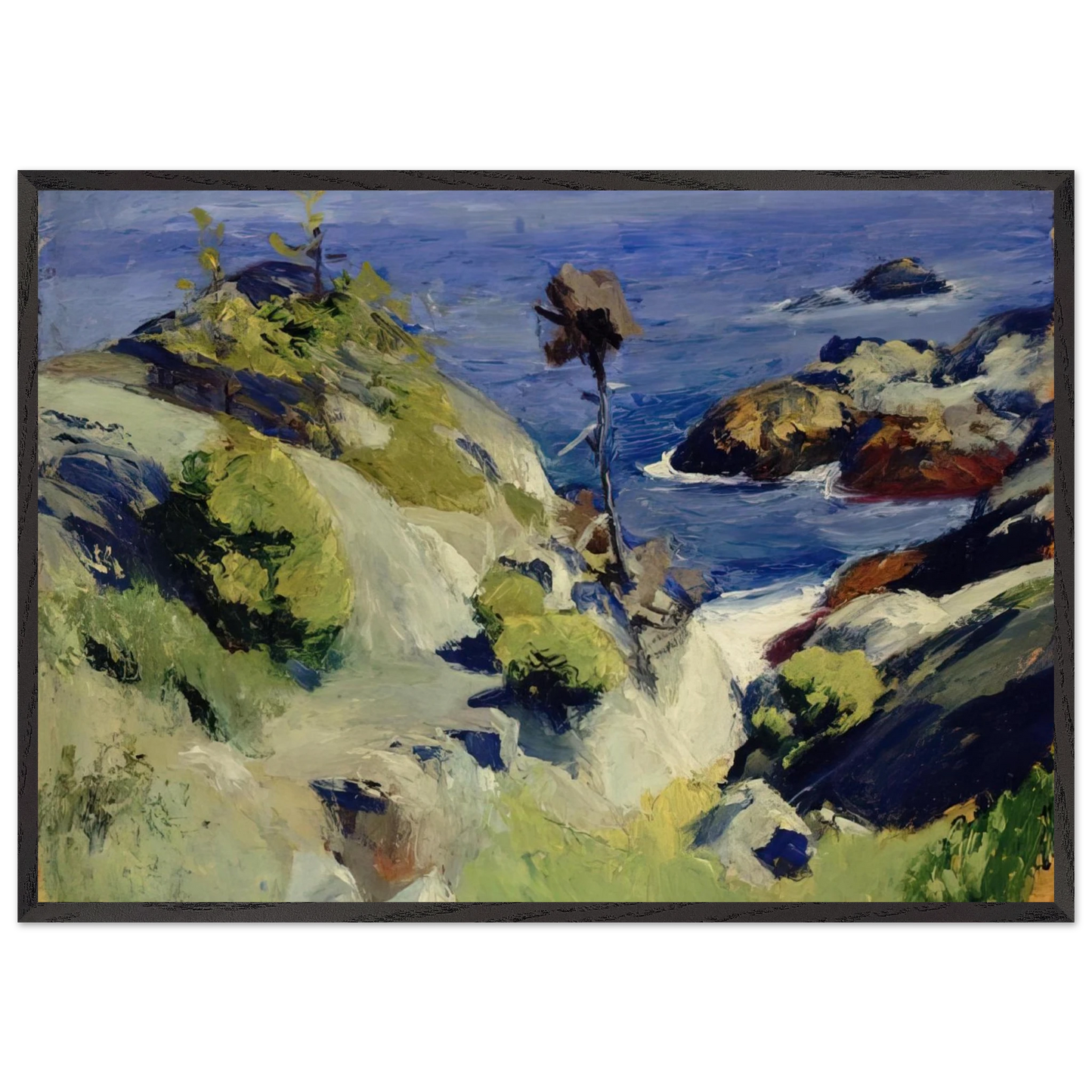 Monhegan Landscape - Edward Hopper 70x100 cm / 28x40 inches Framed Art Print – Black Wooden Frame