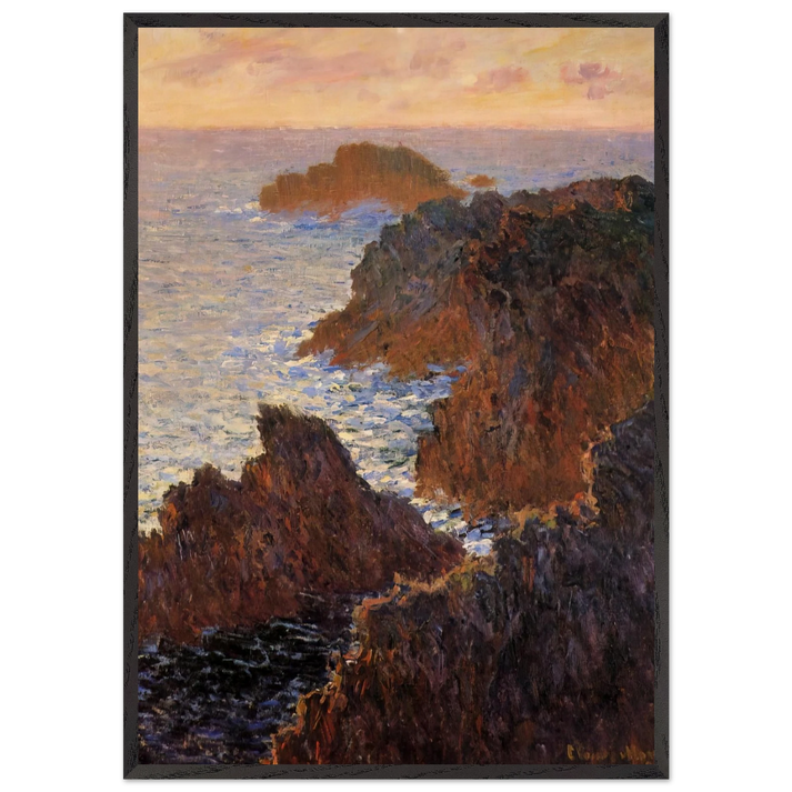 Rocks at Belle-Ile Port-Domois - claude monet 70x100 cm / 28x40 inches Framed Art Print – Black Wooden Frame