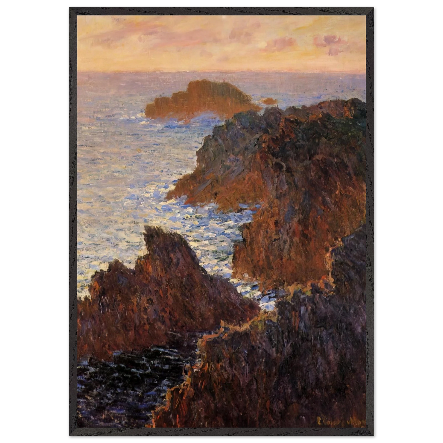 Rocks at Belle-Ile Port-Domois - claude monet Framed Art Print – Black Wooden Frame - Default Title - -Framed Art Print
