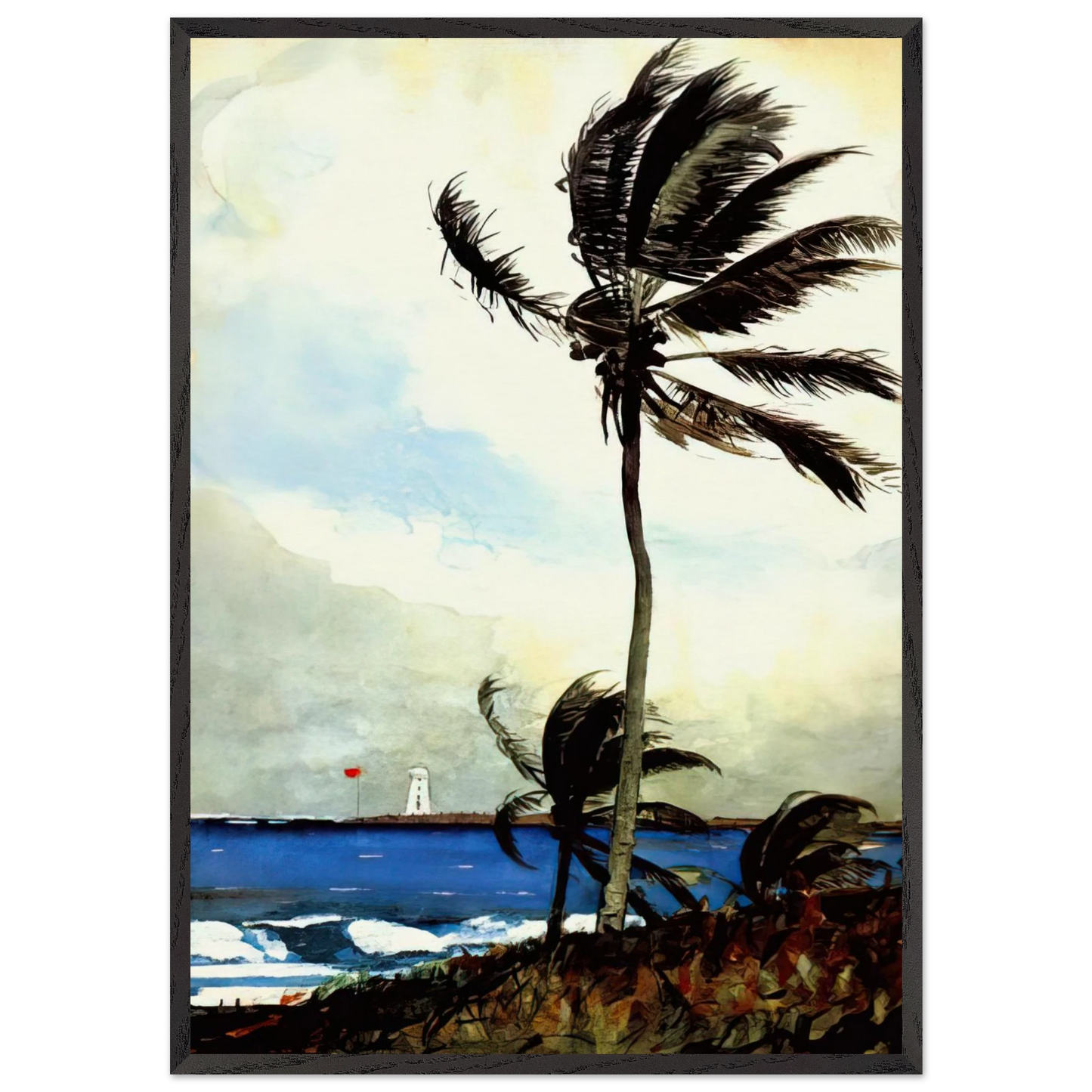 PALM TREE NASSAU - Winslow Homer 70x100 cm / 28x40 inches Framed Art Print – Black Wooden Frame