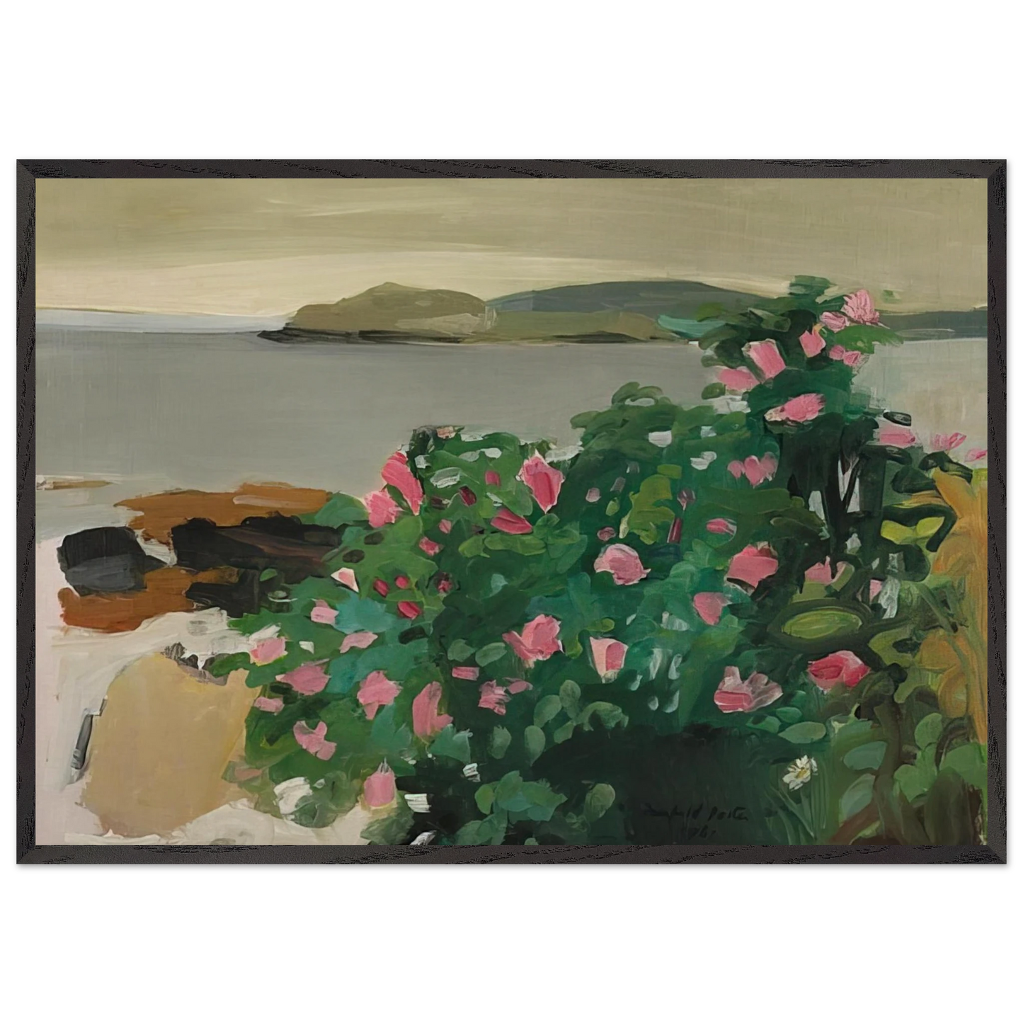 WILD ROSES 1961 - Fairfield Porter Framed Art Print – Black Wooden Frame - Default Title - -Framed Art Print