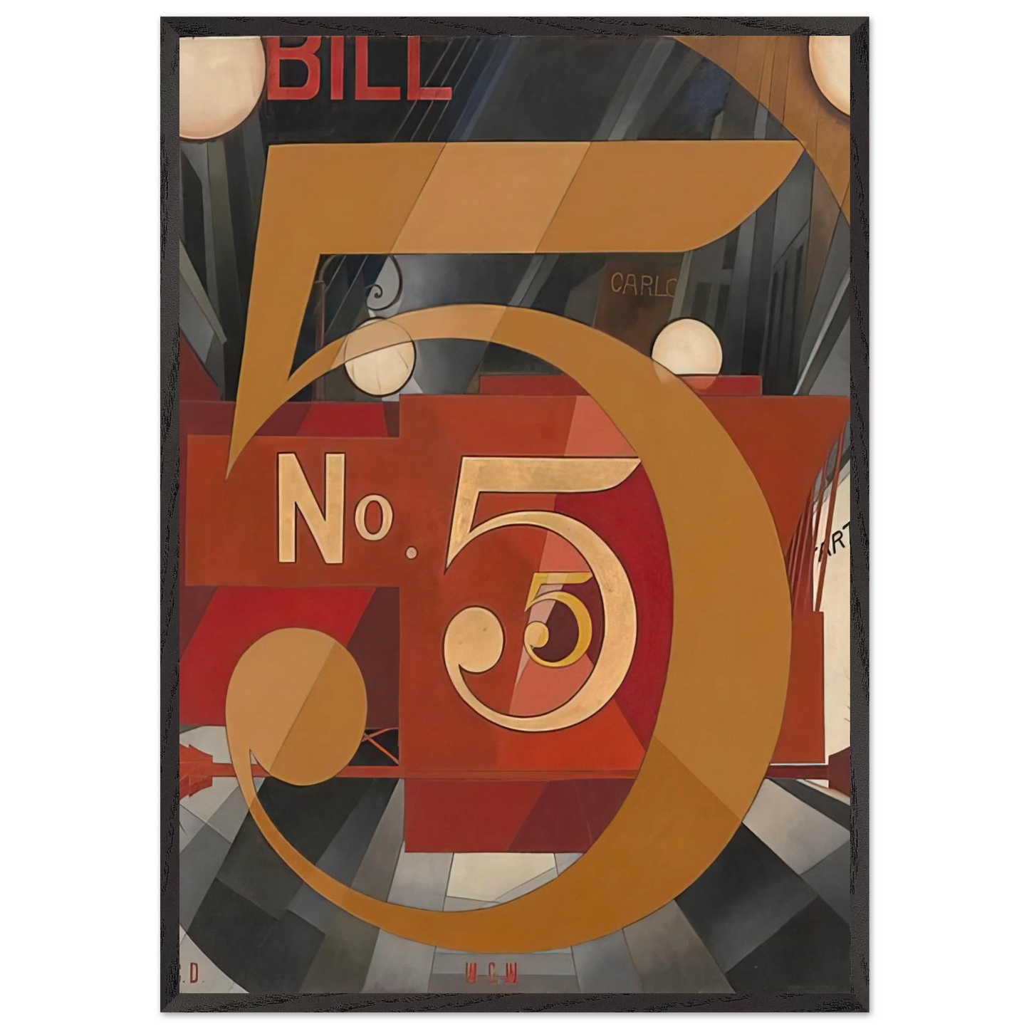 I Saw the Figure 5 in Gold William Carlos Williams - 1928 - Charles Demuth 70x100 cm / 28x40 inches Framed Art Print – Black Wooden Frame