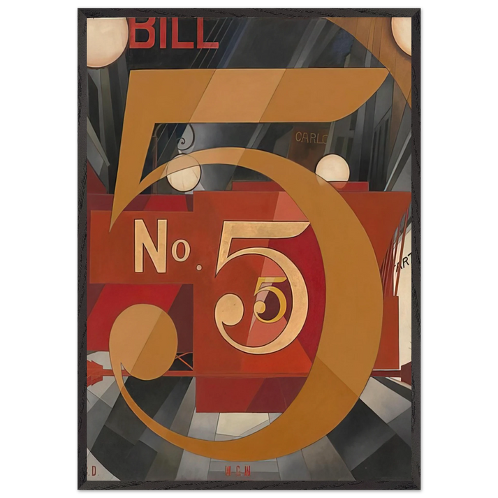 I Saw the Figure 5 in Gold William Carlos Williams - 1928 - Charles Demuth 70x100 cm / 28x40 inches Framed Art Print – Black Wooden Frame