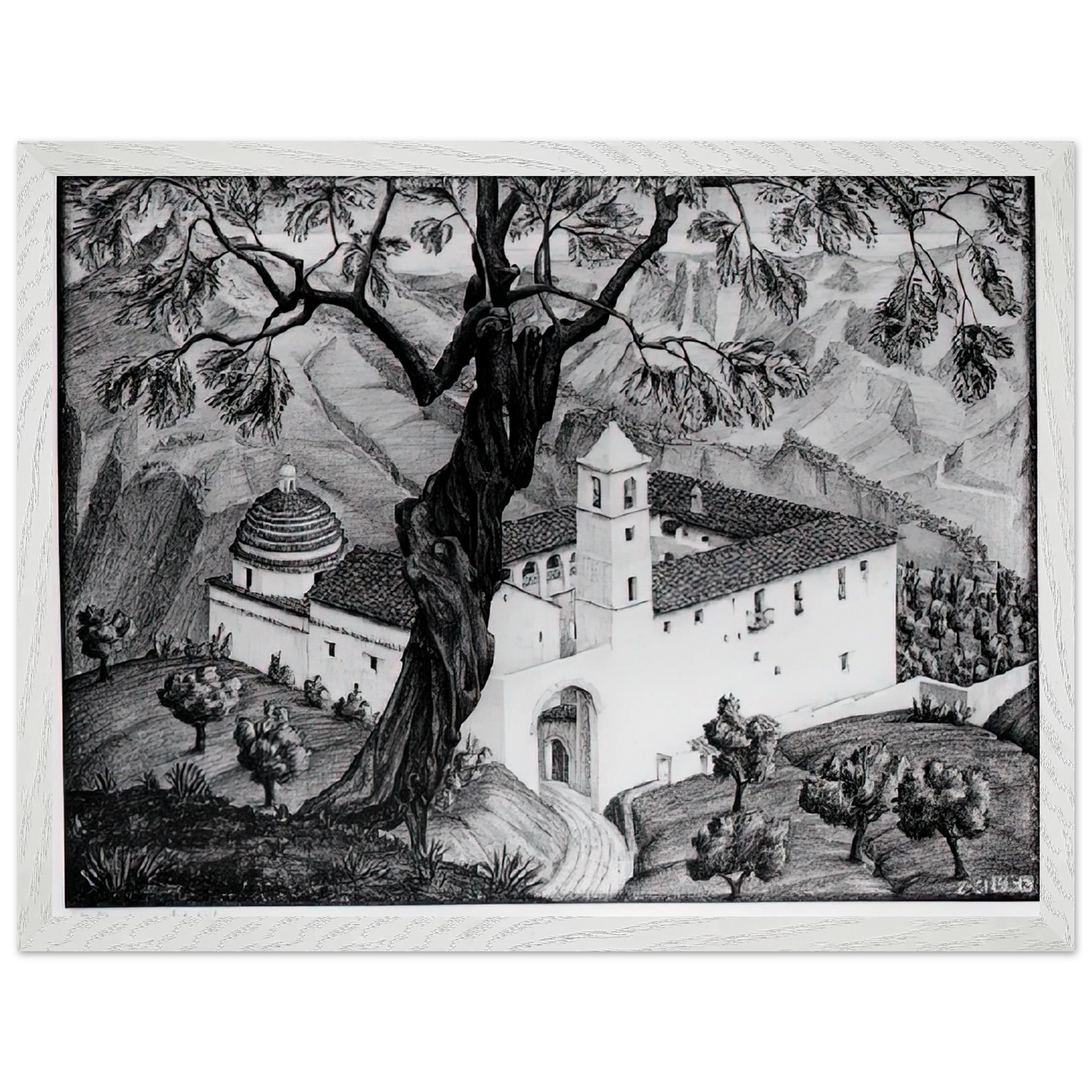 MC Escher - CLOISTER NEAR ROCCA IMPERIALE CALABRIA Wall Art - 30x40 cm / 12x16 inches - Premium Wooden Framed Poster With Fine Art Paper - Wood frame