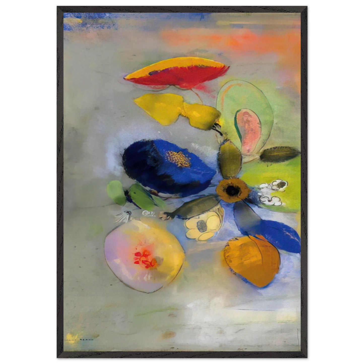 FLOWERS 3 - Odilon Redon 70x100 cm / 28x40 inches Framed Art Print – Black Wooden Frame