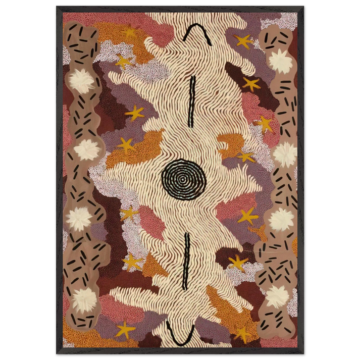 Secret Mens Business - 1995 - Clifford Possum Tjapaltjarri 70x100 cm / 28x40 inches Framed Art Print – Black Wooden Frame