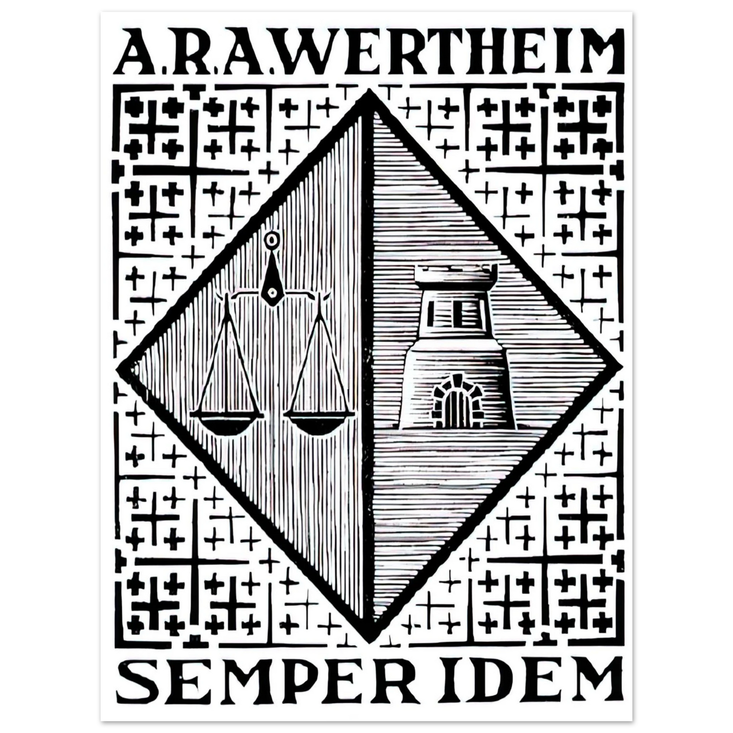 MC Escher - BOOKPLATE A R A WERTHEIM Wall Art - 60x80 cm / 24x32 inches - Premium Wooden Framed Poster With Fine Art Paper-canvas - Wood frame