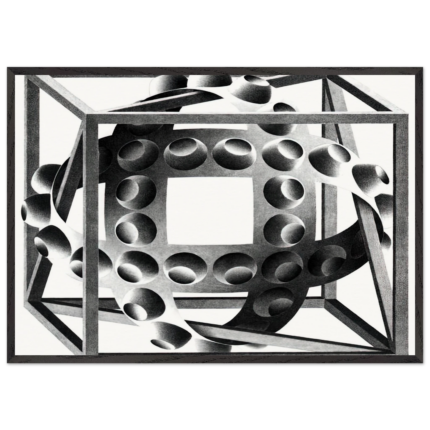 CUBE WITH MAGIC RIBBONS - MC Escher 70x100 cm / 28x40 inches Framed Art Print – Black Wooden Frame | Maurits Cornelis Escher Prints