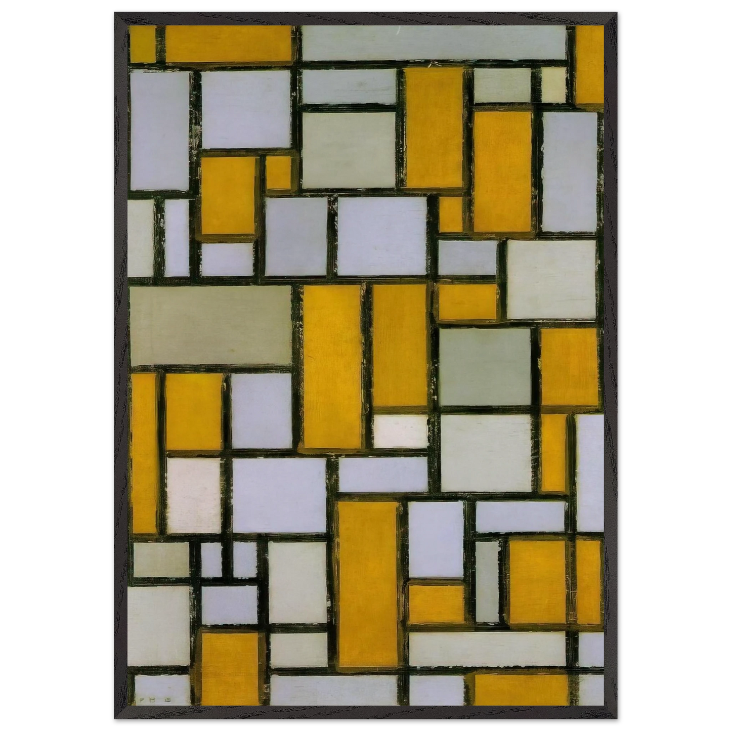 Composition with Gray and Light Brown - Piet Mondrian 70x100 cm / 28x40 inches Framed Art Print – Black Wooden Frame