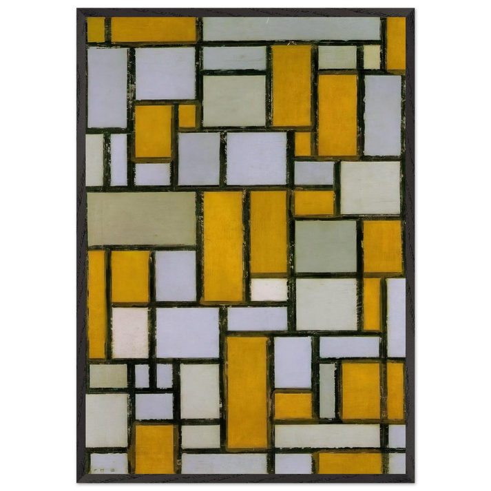 Composition with Gray and Light Brown - Piet Mondrian 70x100 cm / 28x40 inches Framed Art Print – Black Wooden Frame