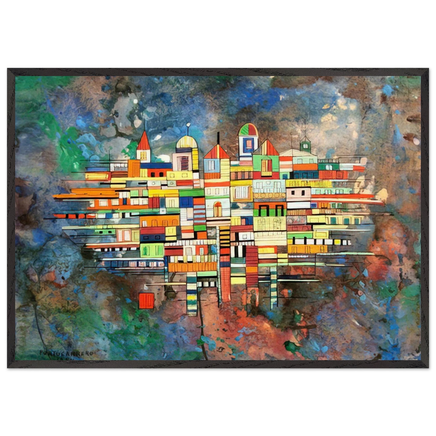 CITY 1954 - Rene Portocarrero 70x100 cm / 28x40 inches Framed Art Print – Black Wooden Frame