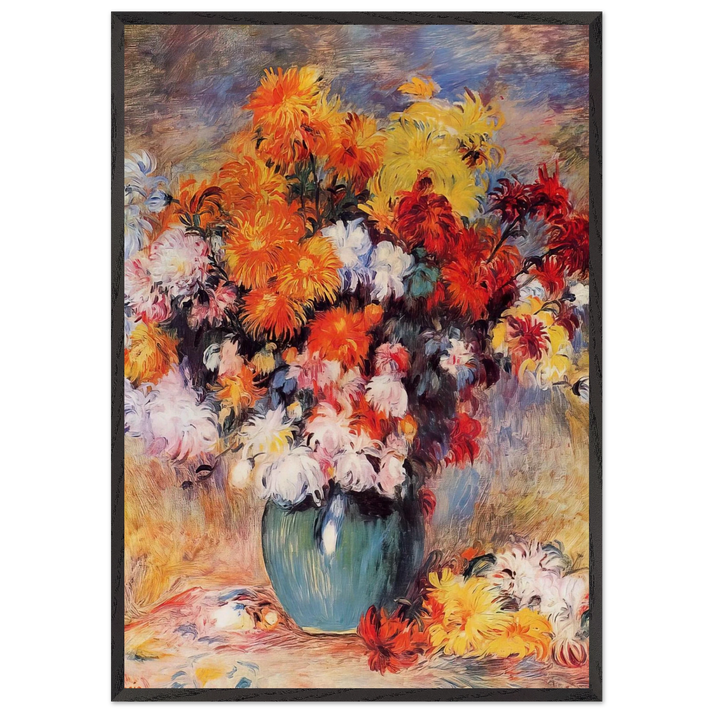 Vase of Chrysanthemums N2 - Pierre-Auguste Renoir 70x100 cm / 28x40 inches Framed Art Print – Black Wooden Frame