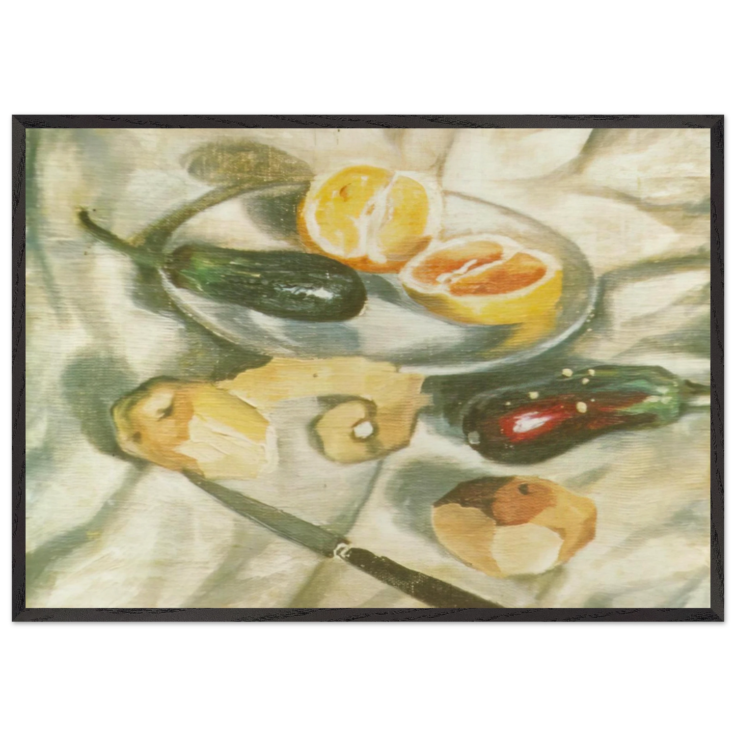 STILL LIFE WITH AUBERGINES - Salvador Dali Framed Art Print – Black Wooden Frame - Default Title - -Framed Art Print