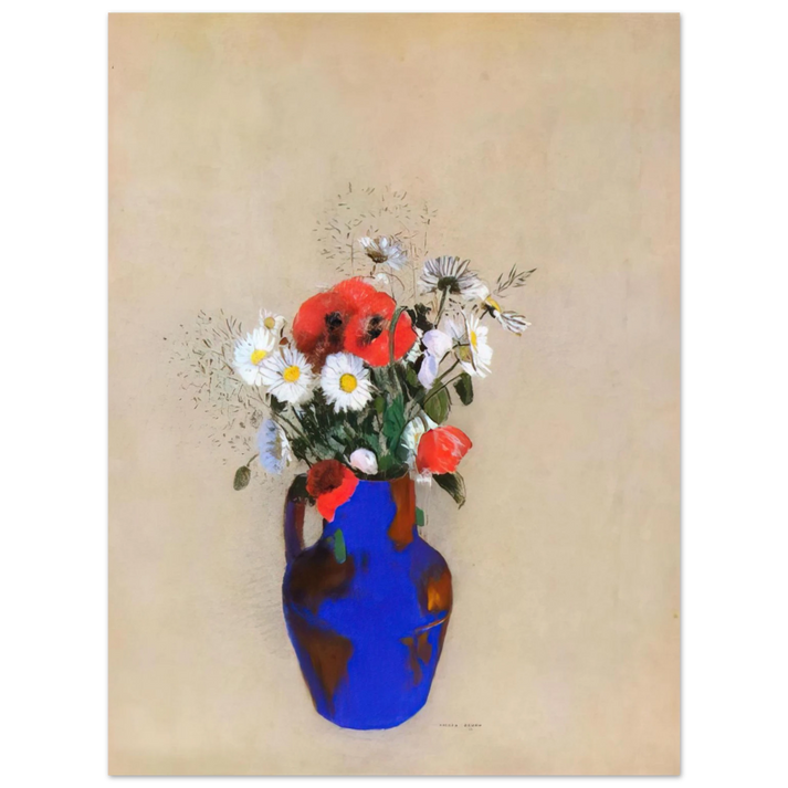 Odilon Redon - POPPIES AND DAISIES IN A BLUE VASE 75x100 cm / 30x40inches Fine Art Poster
