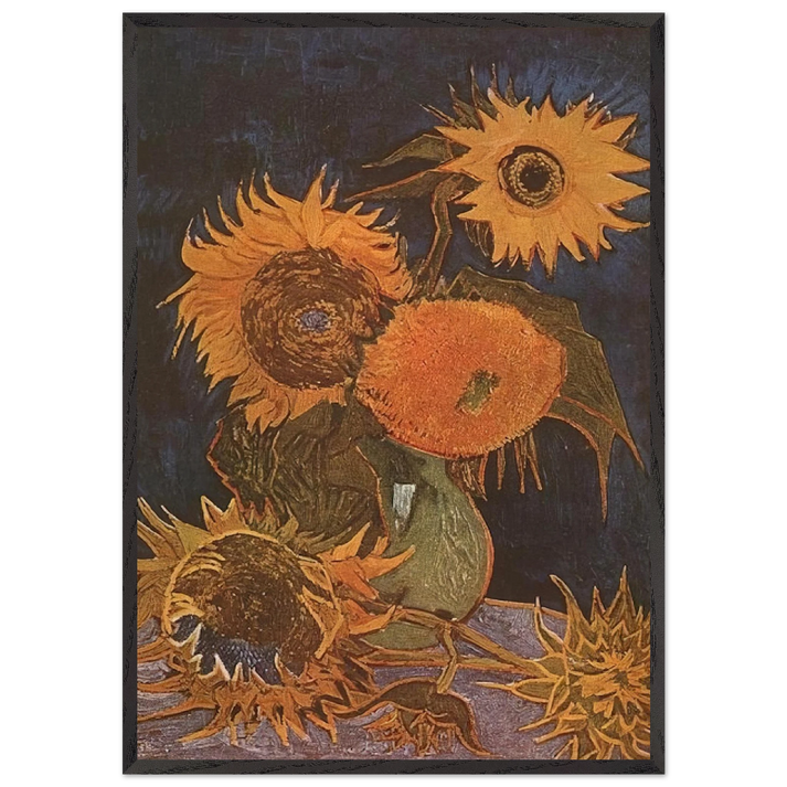 Still Life Vase with Five Sunflowers - Vincent van Gogh 70x100 cm / 28x40 inches Framed Art Print – Black Wooden Frame