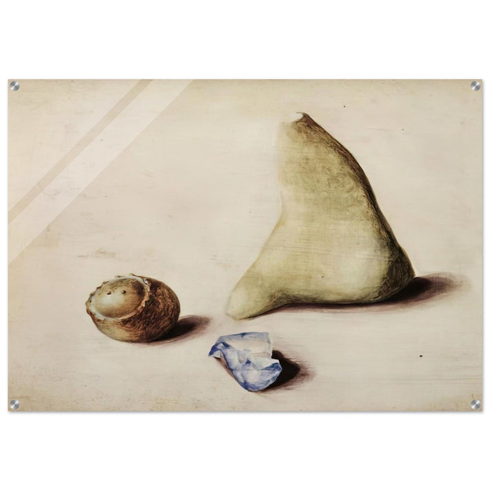 Pietra calcarea dalle Alpi Sveve Burgfelden, un pezzo di vetro grezzo dall’Adriatico Rimini, galle da Gubbio. Natale 38 - 1938 - Julius Bissier Acrylic Print - 70x100 cm / 28x40″ inches