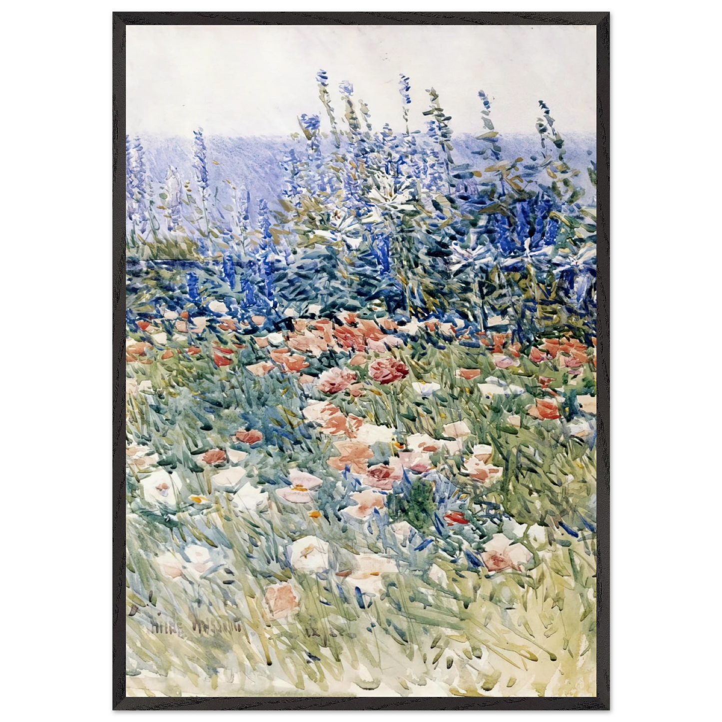 Flower Garden Isles of Shoals - Childe Hassam 70x100 cm / 28x40 inches Framed Art Print – Black Wooden Frame