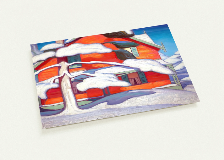 Pine Tree and Red House, Winter City - 1924 By Lawren Harris Pack of 10 Post Cards | Lawren Harris Post Cards | A6 (10.5 x 14.8 cm) - 4.1 x 5.8 inches