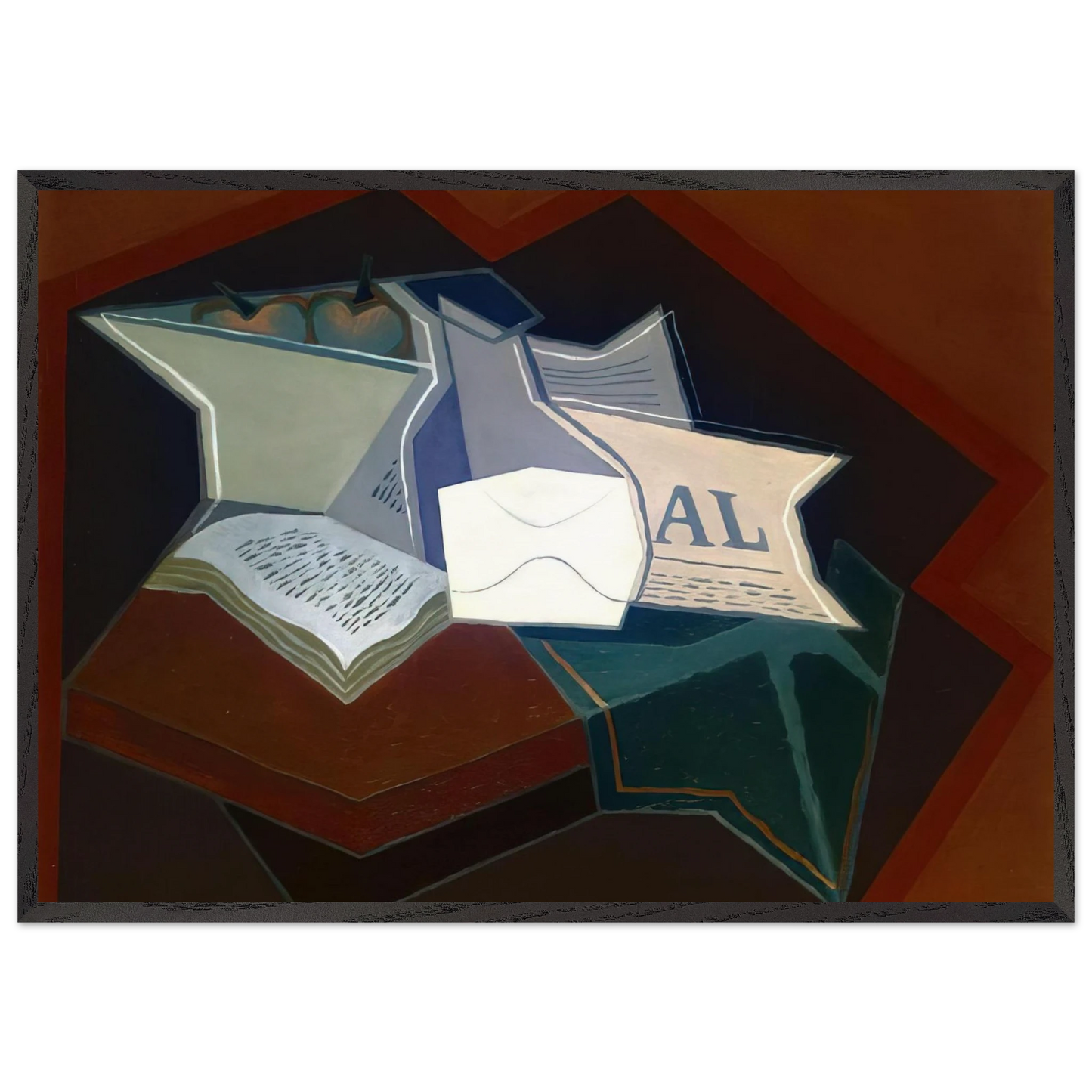 COMPOTIER CARAFE AND OPEN BOOK - Juan Gris 70x100 cm / 28x40 inches Framed Art Print – Black Wooden Frame