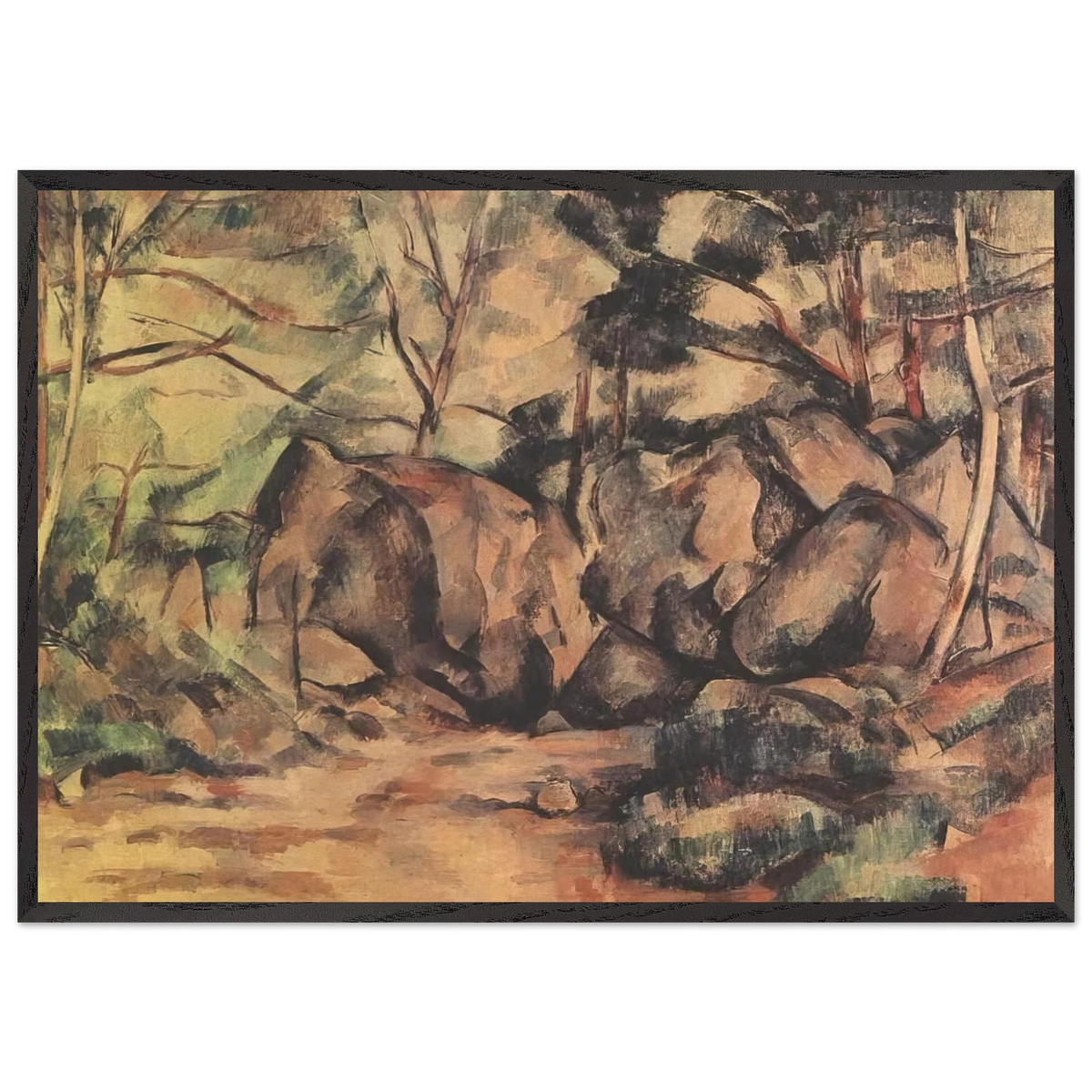 Woodland with Boulders - Paul Cezanne 70x100 cm / 28x40 inches Framed Art Print – Black Wooden Frame