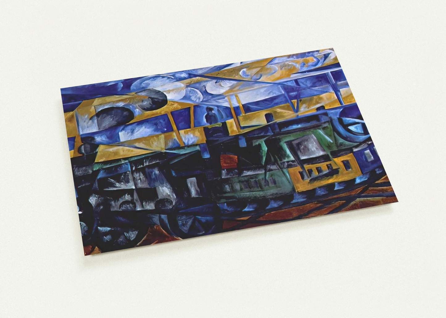 Airplane over train - 1913 By Natalia Goncharova Pack of 10 Post Cards | Natalia Goncharova Post Cards | A6 (10.5 x 14.8 cm) - 4.1 x 5.8 inches