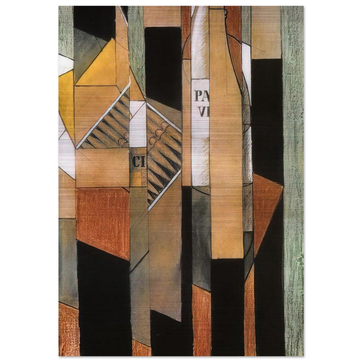 STILL LIFE WITH BOTTLE AND CIGARS 1912 - Juan Gris Brushed Aluminum Print - 70x100 cm / 28x40 inches | Juan Gris Aluminum Print | Juan Gris Prints