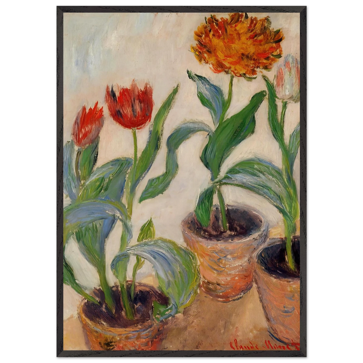 Three Pots of Tulips - claude monet Framed Art Print – Black Wooden Frame - Default Title - -Framed Art Print