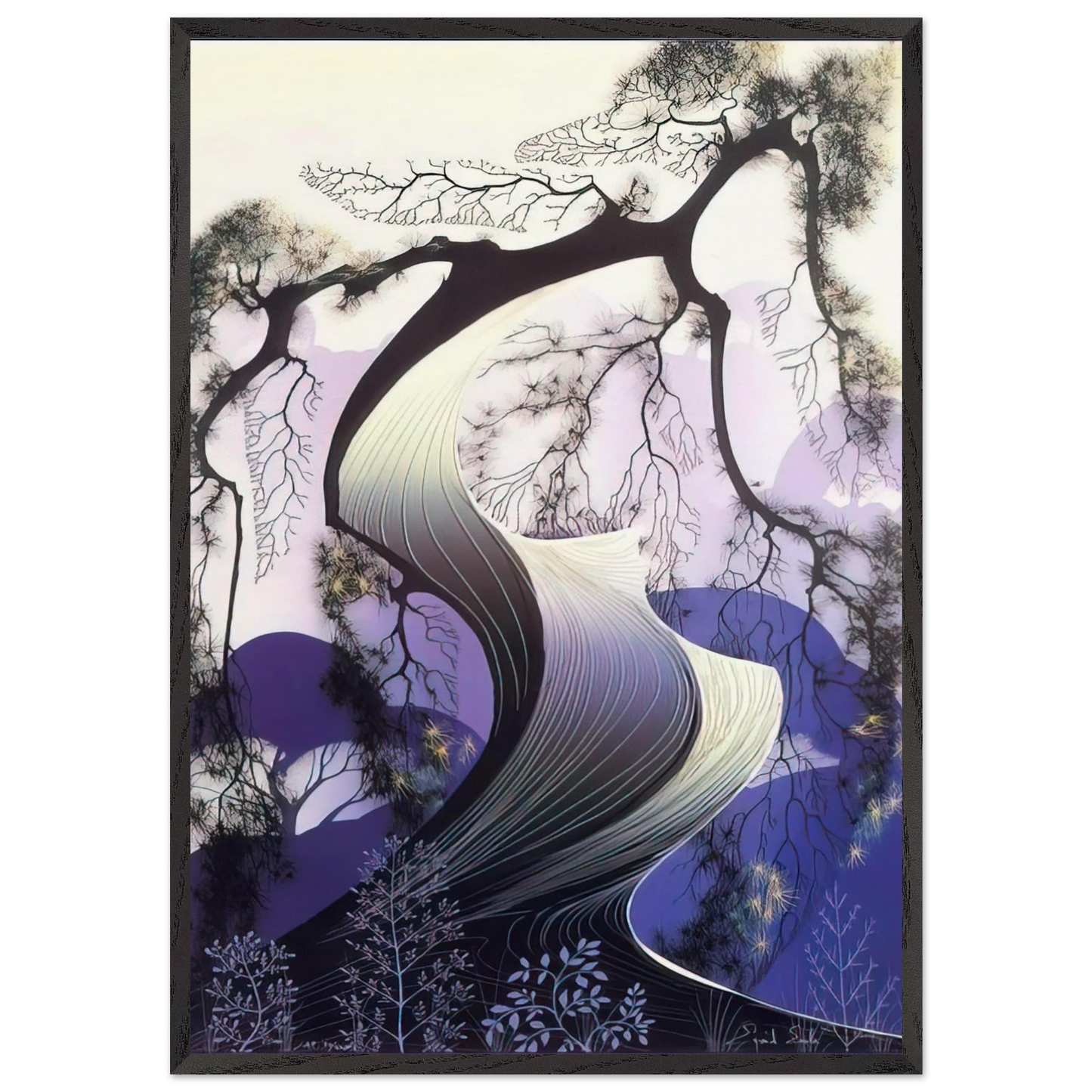 Bonsai - Eyvind Earle 70x100 cm / 28x40 inches Framed Art Print – Black Wooden Frame