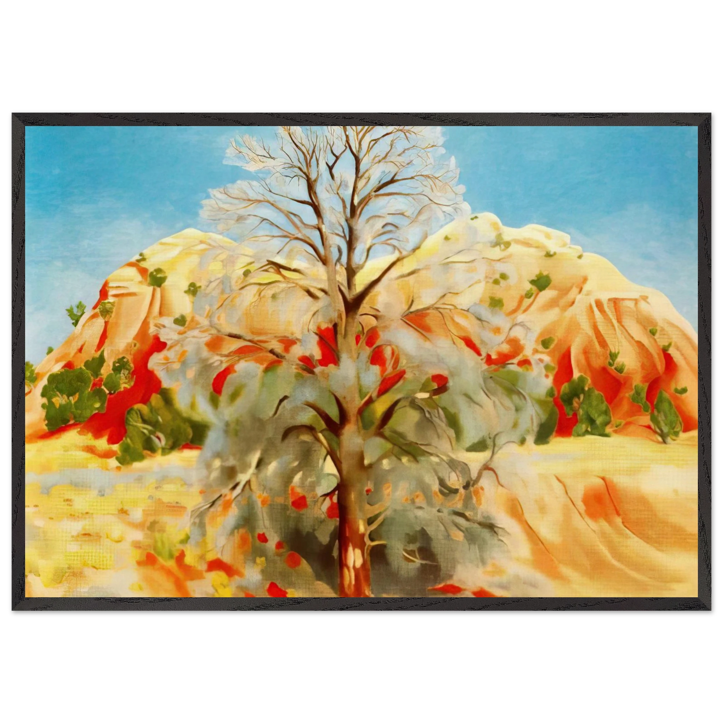 Dead Tree with Pink Hill - Georgia OKeeffe 70x100 cm / 28x40 inches Framed Art Print – Black Wooden Frame
