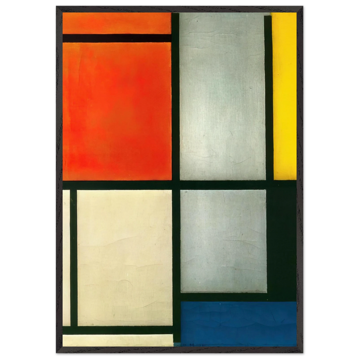 Tableau 3 with Orange -Red Yellow Black Blue and Gray - Piet Mondrian 70x100 cm / 28x40 inches Framed Art Print – Black Wooden Frame