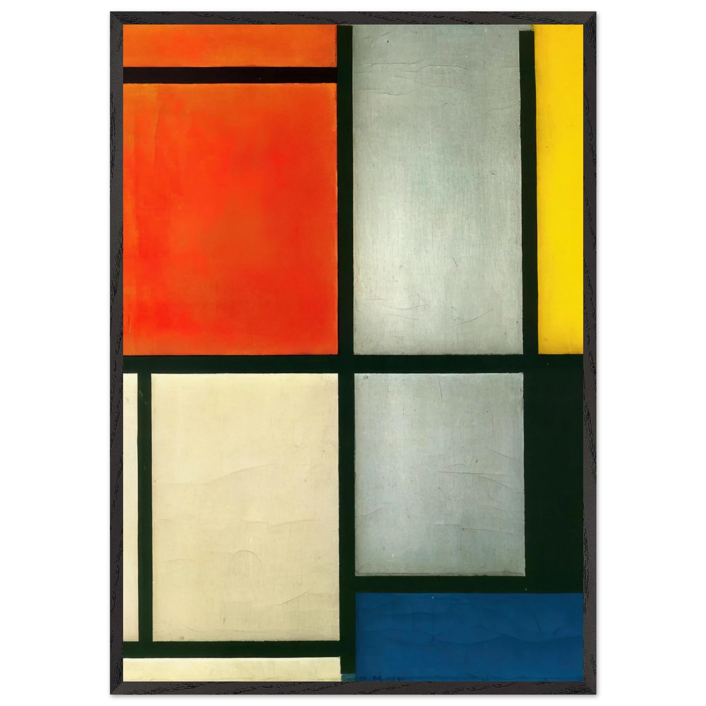 Tableau 3 with Orange -Red Yellow Black Blue and Gray - Piet Mondrian Framed Art Print – Black Wooden Frame - Default Title - -Framed Art Print
