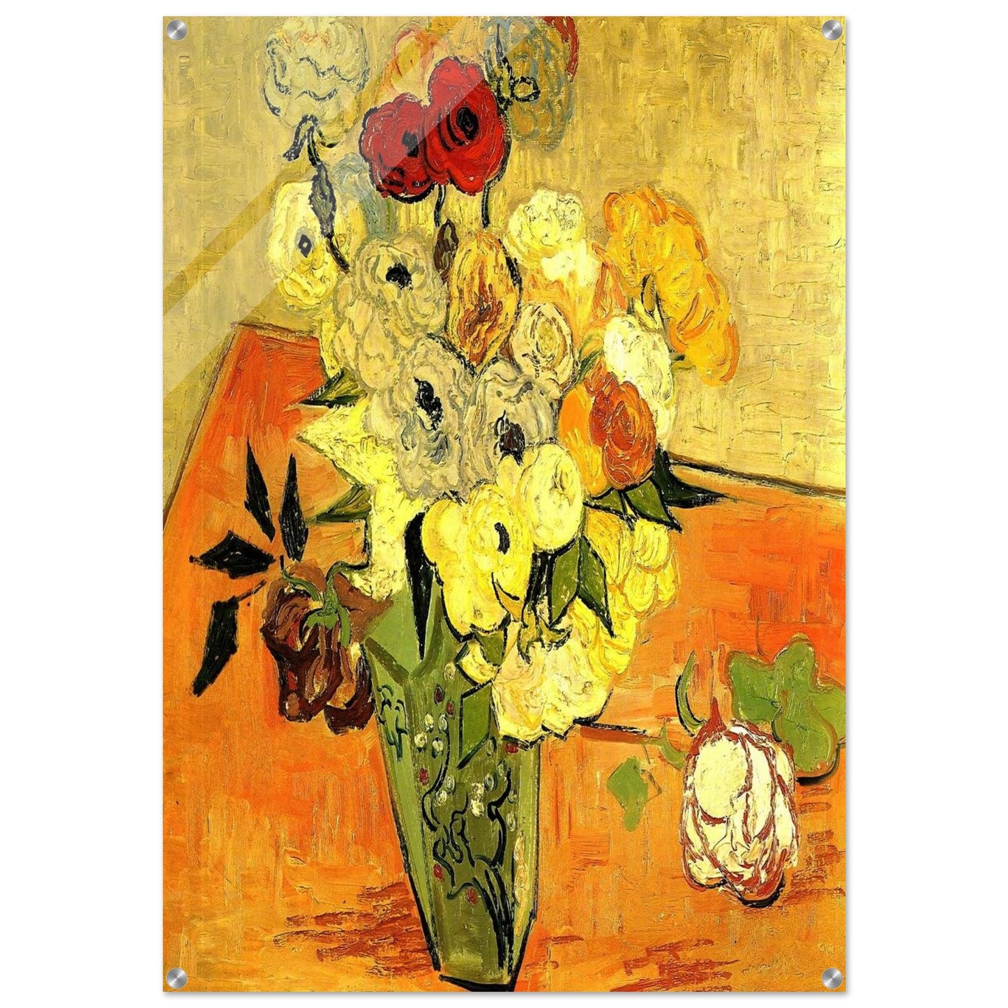 Japanese Vase with Roses and Anemones - Vincent van Gogh Acrylic Print - 70x100 cm / 28x40″ inches | Vincent van Gogh Wall Art | Vincent van Gogh Prints