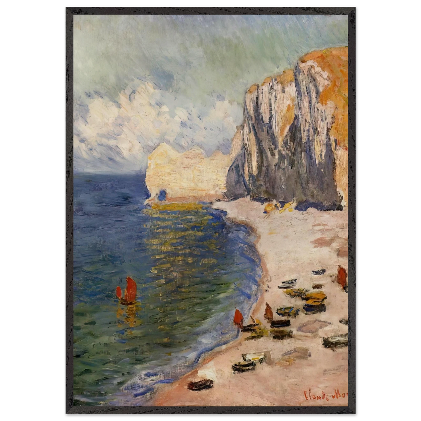 The Beach and the Falaise dAmont - claude monet Framed Art Print – Black Wooden Frame - Default Title - -Framed Art Print