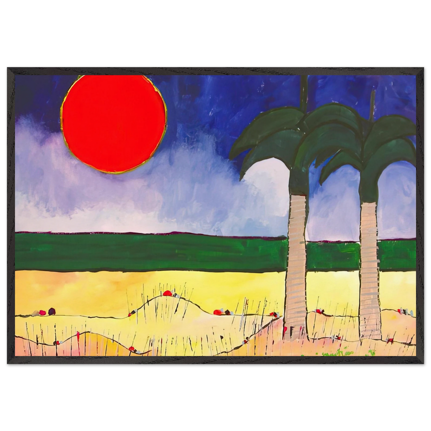 Marinha com Sol e Palmeiras - 2003 - Aldemir Martins Framed Art Print – Black Wooden Frame - Default Title - -Framed Art Print